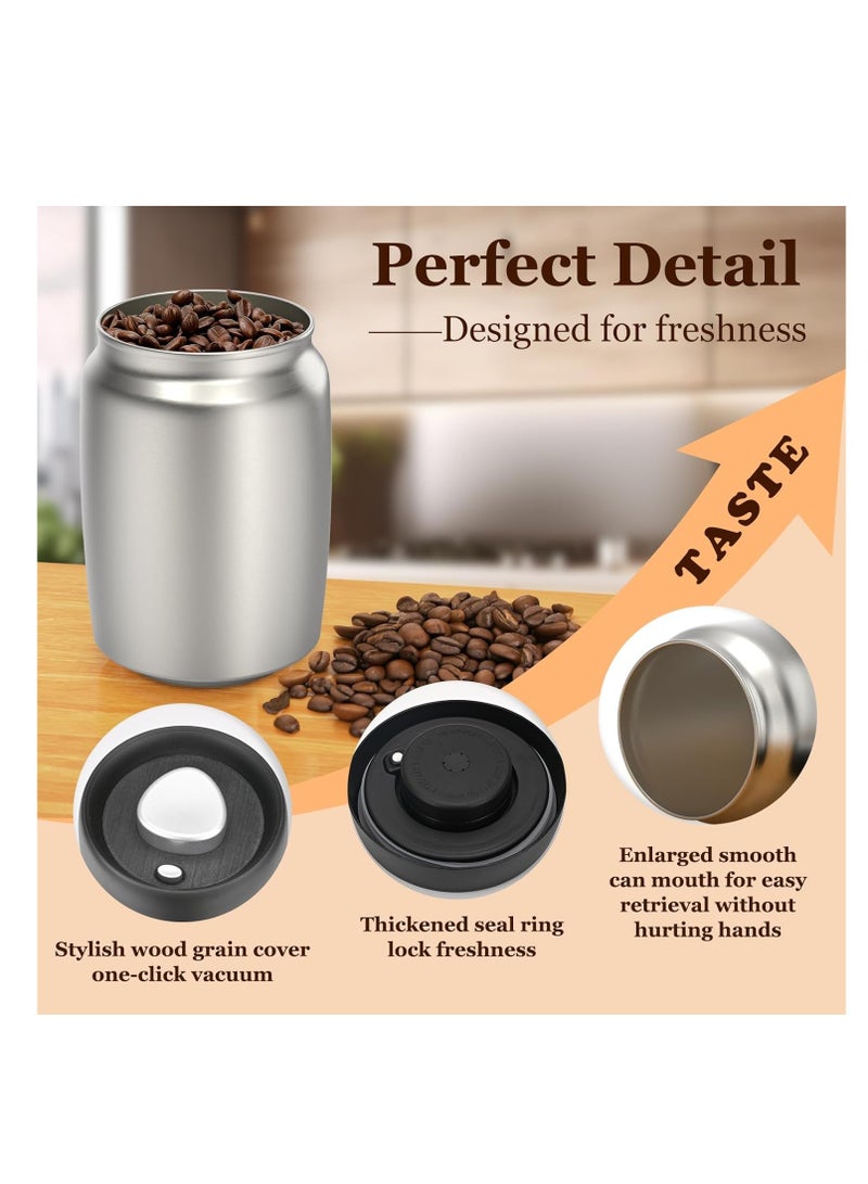 800ml Coffee Vacuum Canister, Food Storage Jars, 10.7ozStainless Steel Coffee bean Container, Food Storage Container with Airtight Lid, Push Out Excess Air Preserve Food Freshness