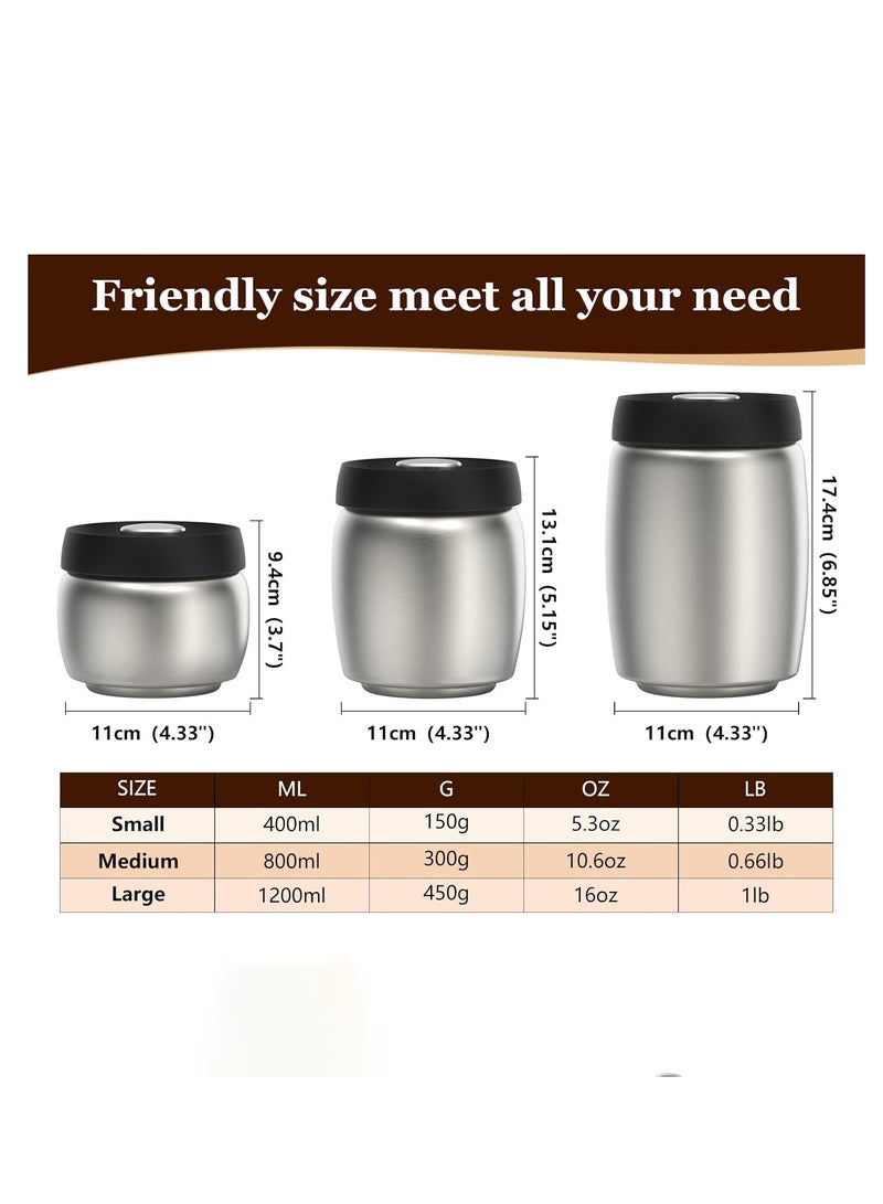 800ml Coffee Vacuum Canister, Food Storage Jars, 10.7ozStainless Steel Coffee bean Container, Food Storage Container with Airtight Lid, Push Out Excess Air Preserve Food Freshness