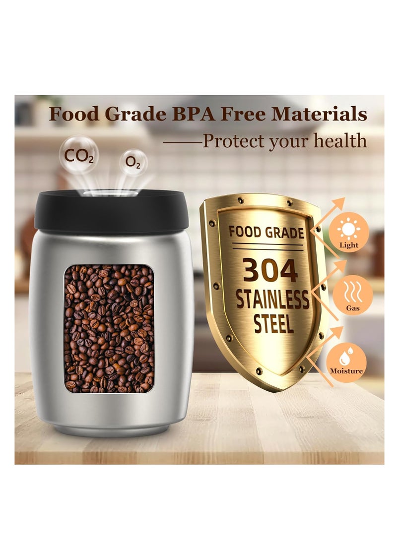 800ml Coffee Vacuum Canister, Food Storage Jars, 10.7ozStainless Steel Coffee bean Container, Food Storage Container with Airtight Lid, Push Out Excess Air Preserve Food Freshness