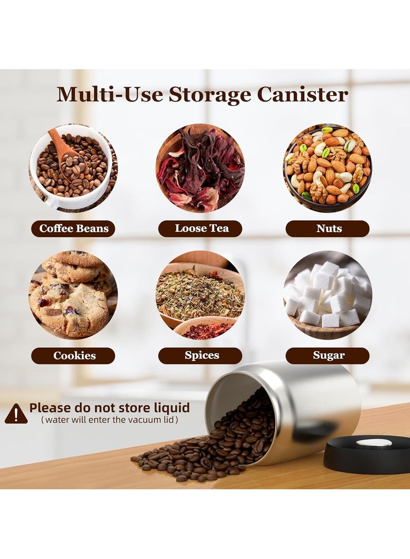 800ml Coffee Vacuum Canister, Food Storage Jars, 10.7ozStainless Steel Coffee bean Container, Food Storage Container with Airtight Lid, Push Out Excess Air Preserve Food Freshness