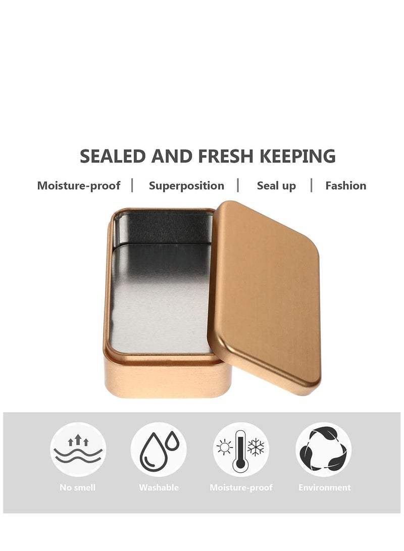 4Pcs Tins Containers Metal Rectangular Empty Hinged Tins Box Portable Storage Box with Lid Small Box Set for Home Organizer(Golden)