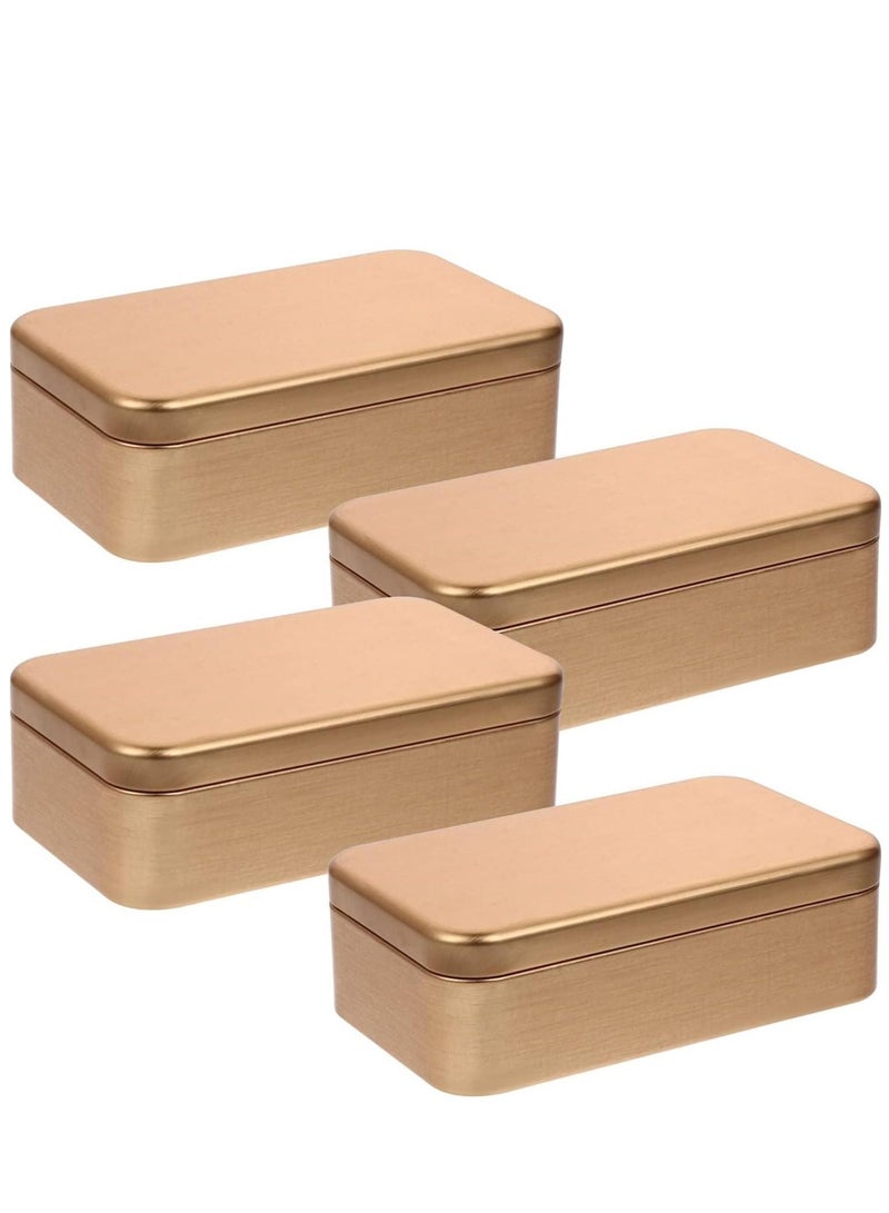 4Pcs Tins Containers Metal Rectangular Empty Hinged Tins Box Portable Storage Box with Lid Small Box Set for Home Organizer(Golden)