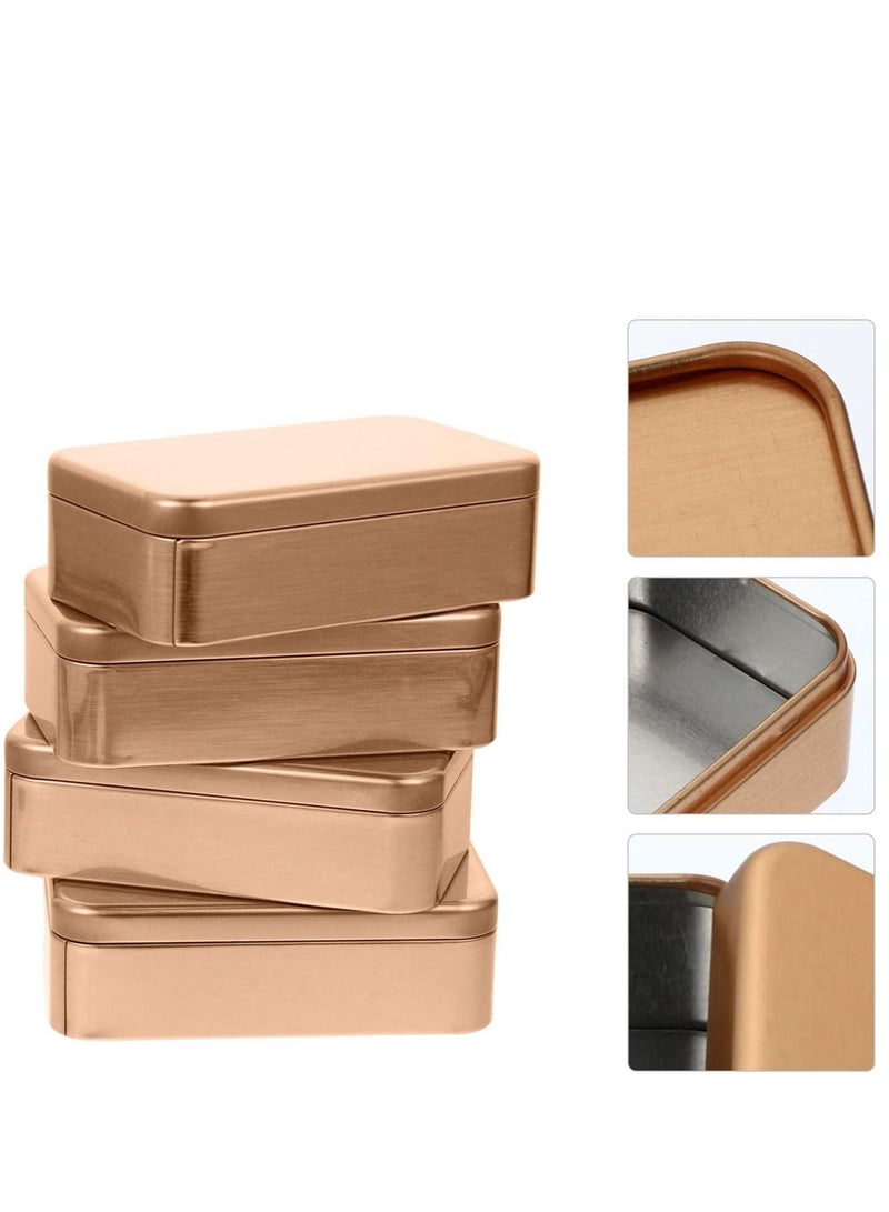4Pcs Tins Containers Metal Rectangular Empty Hinged Tins Box Portable Storage Box with Lid Small Box Set for Home Organizer(Golden)