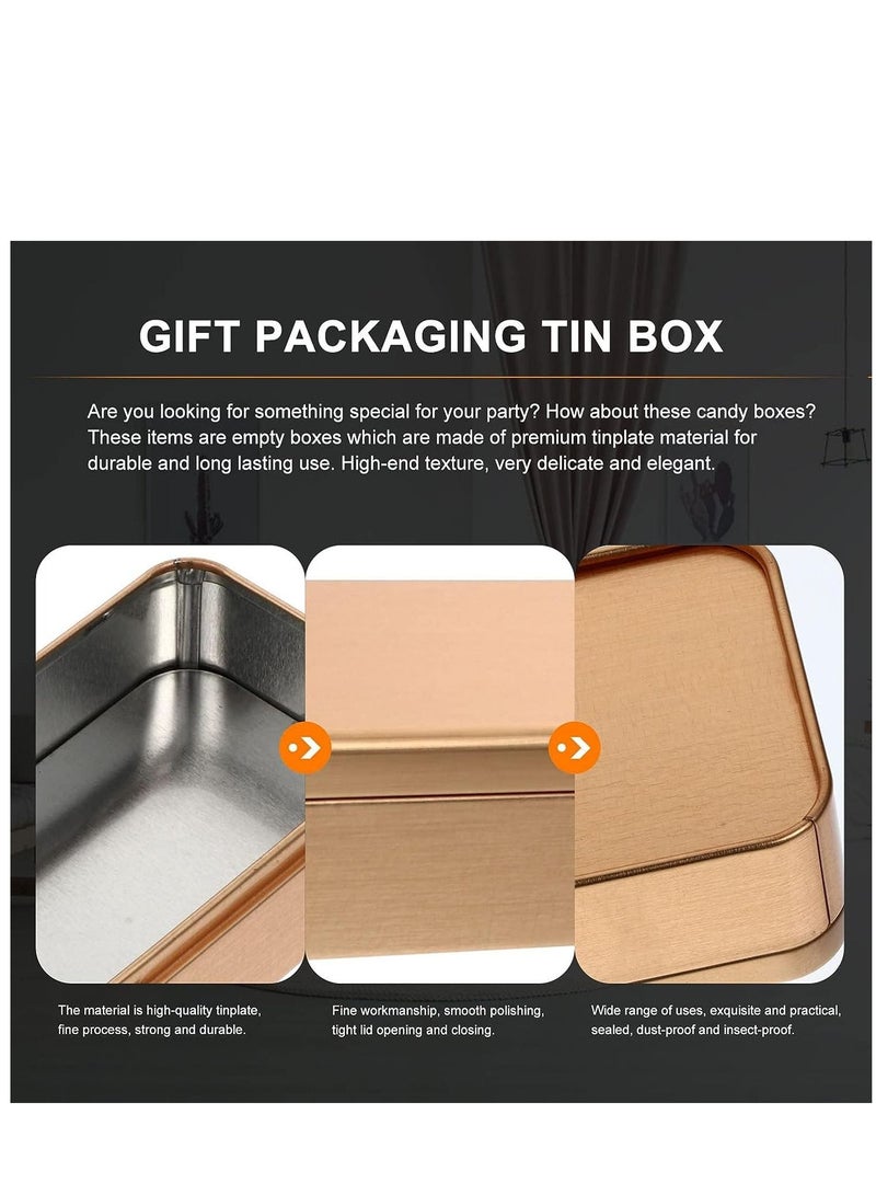 4Pcs Tins Containers Metal Rectangular Empty Hinged Tins Box Portable Storage Box with Lid Small Box Set for Home Organizer(Golden)