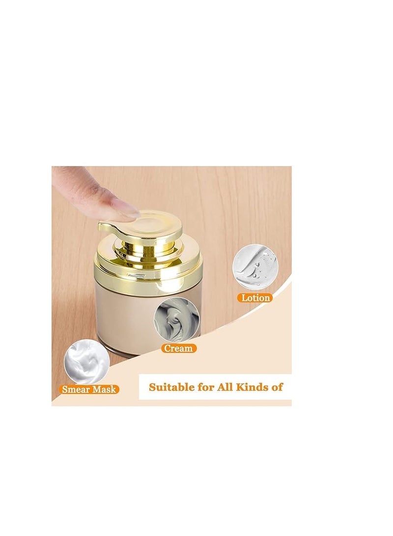 Golden Refillable Vacuum Pump Cream Jar Side Leaking 1.0 oz 30ml Empty Bottle Cosmetic Air Pump Jars Travel Containers Lotion Cream Dispenser for Creams Lotion Moisturizer, 3 Pack