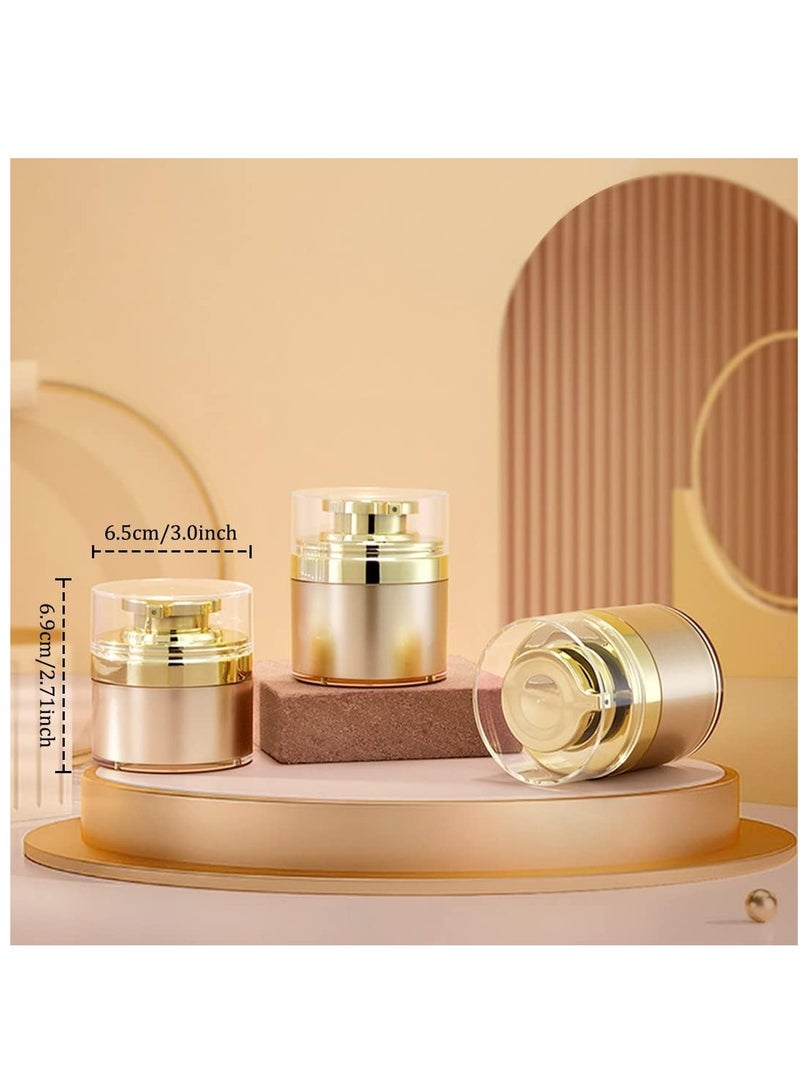 Golden Refillable Vacuum Pump Cream Jar Side Leaking 1.0 oz 30ml Empty Bottle Cosmetic Air Pump Jars Travel Containers Lotion Cream Dispenser for Creams Lotion Moisturizer, 3 Pack
