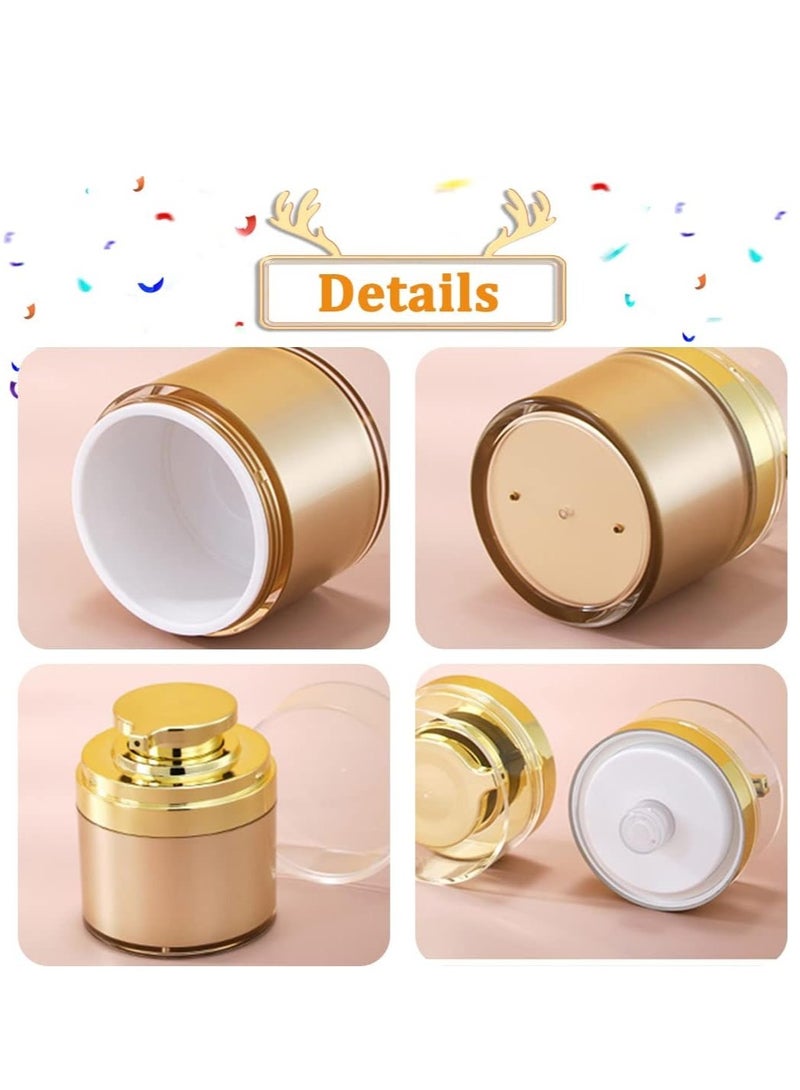 Golden Refillable Vacuum Pump Cream Jar Side Leaking 1.0 oz 30ml Empty Bottle Cosmetic Air Pump Jars Travel Containers Lotion Cream Dispenser for Creams Lotion Moisturizer, 3 Pack