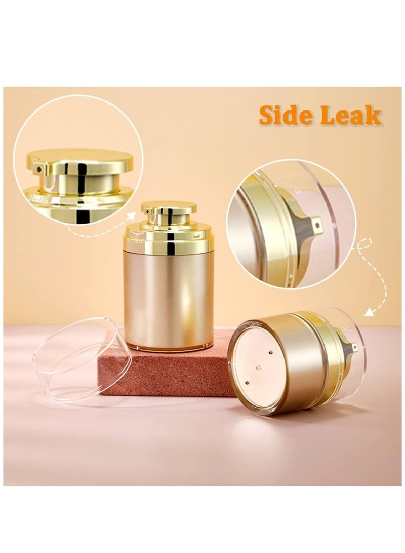Golden Refillable Vacuum Pump Cream Jar Side Leaking 1.0 oz 30ml Empty Bottle Cosmetic Air Pump Jars Travel Containers Lotion Cream Dispenser for Creams Lotion Moisturizer, 3 Pack