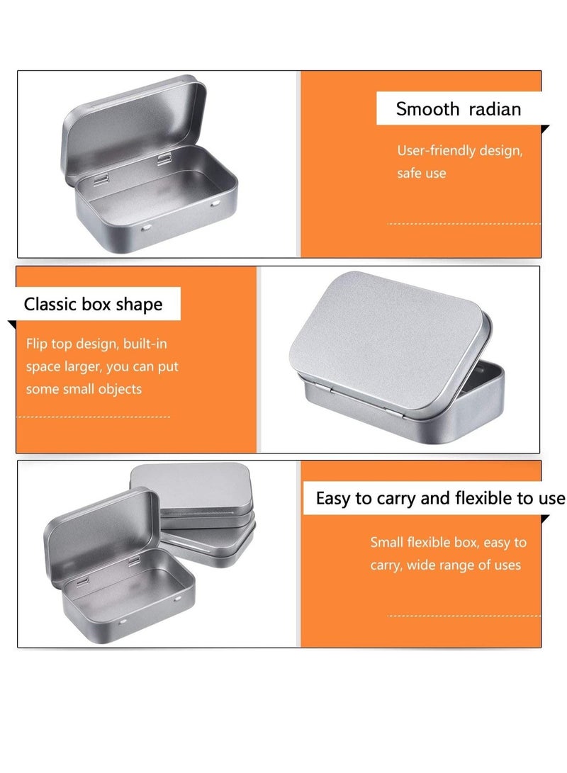 6 Pack Metal Tins Container Rectangular 3.75 X 2.45 X 0.8 Inch Mini Tin Box Small Storage Kit Containers Portable Hinged Tins Box For Storage Earphone Charging Cables Cards Home Organizer