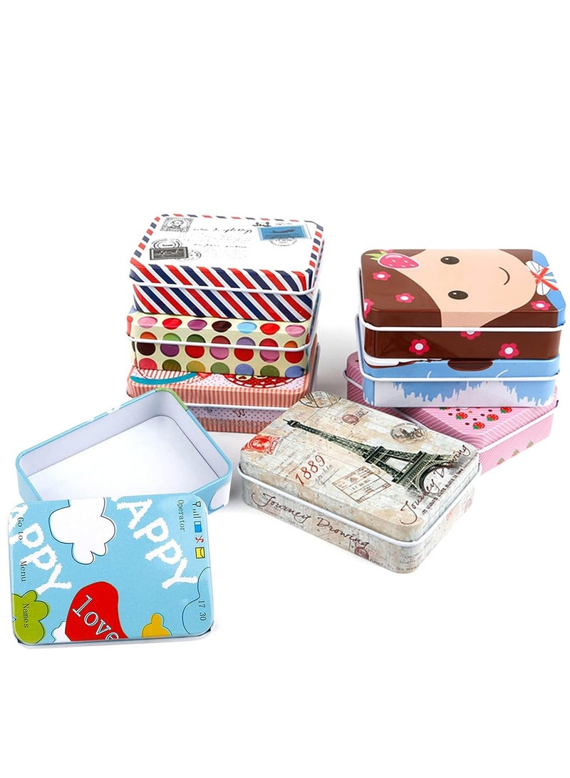 8 Piece Iron Storage Box, Small Metal Box Portable Empty Metal Box with Lid Vintage Rectangular Iron Box Tins Container Rectangular Hinged Containers Small Storage Kit Mini Portable Tin Box