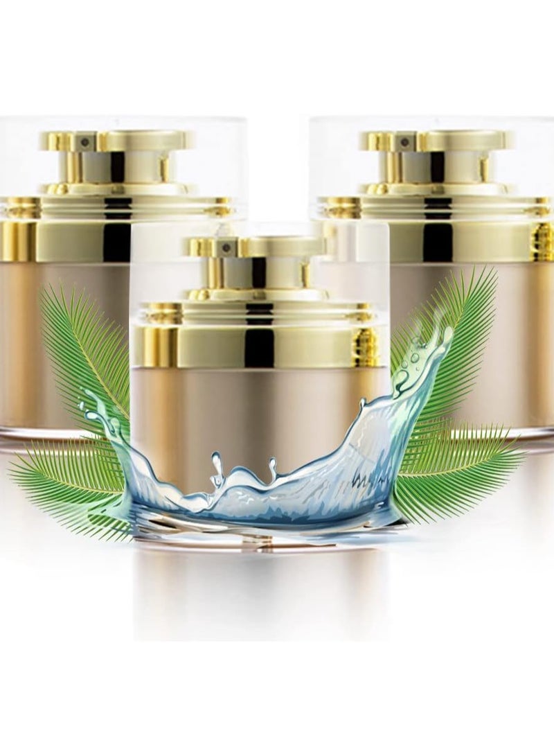 Golden Refillable Vacuum Pump Cream Jar Side Leaking 1.0 oz 30ml Empty Bottle Cosmetic Air Pump Jars Travel Containers Lotion Cream Dispenser for Creams Lotion Moisturizer, 3 Pack