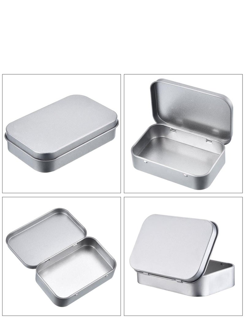 6 Pack Metal Tins Container Rectangular 3.75 x 2.45 x 0.8 Inch Mini Tin Box Small Storage Kit Containers Portable Hinged Tins Box for Storage Earphone Charging Cables Cards Home Organizer