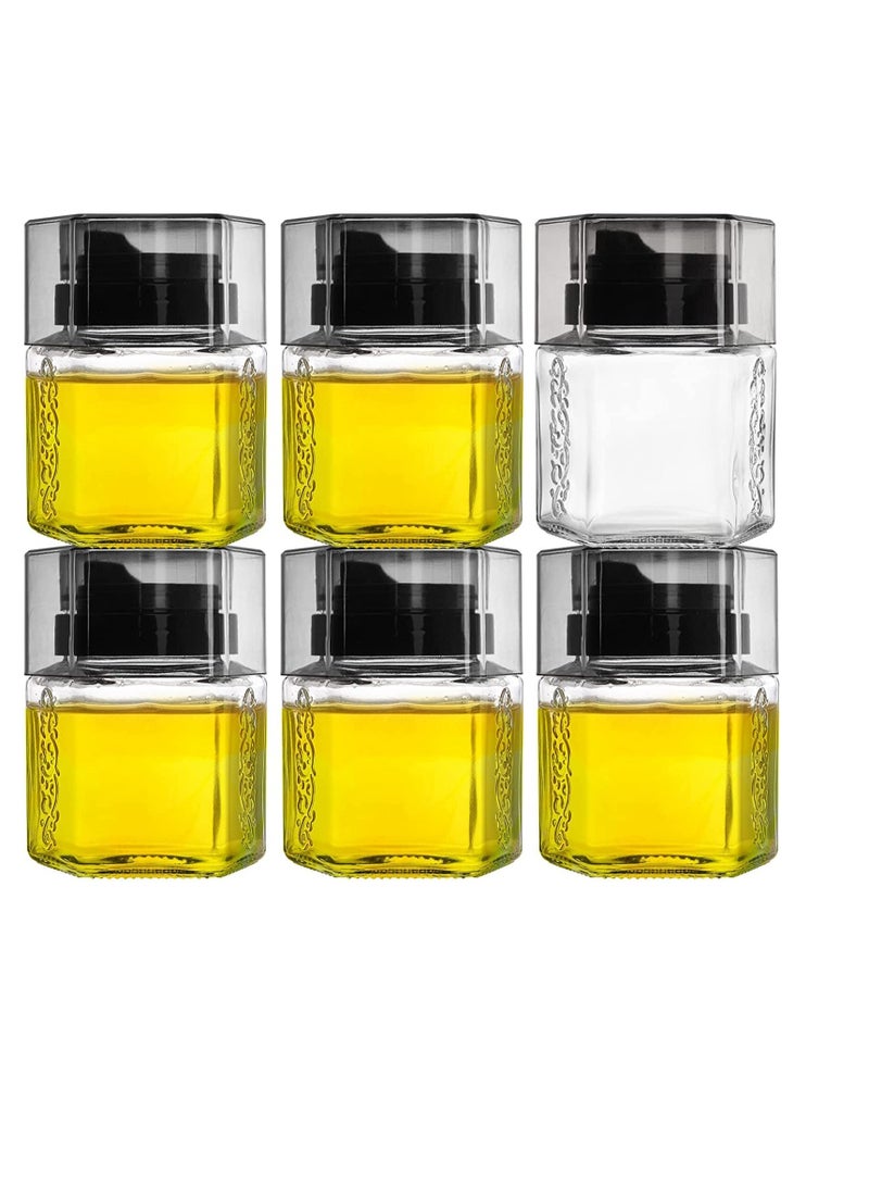 6 Pack Glass Honey Dispenser Oil Cruet, No Drip Olive Oil and Vinegar Dispenser, Maple Syrup Dispenser Jars, Crystal Salad Dressing Container Bottle with Cap for Kitchen, Soy Sauce, 8.5 Oz