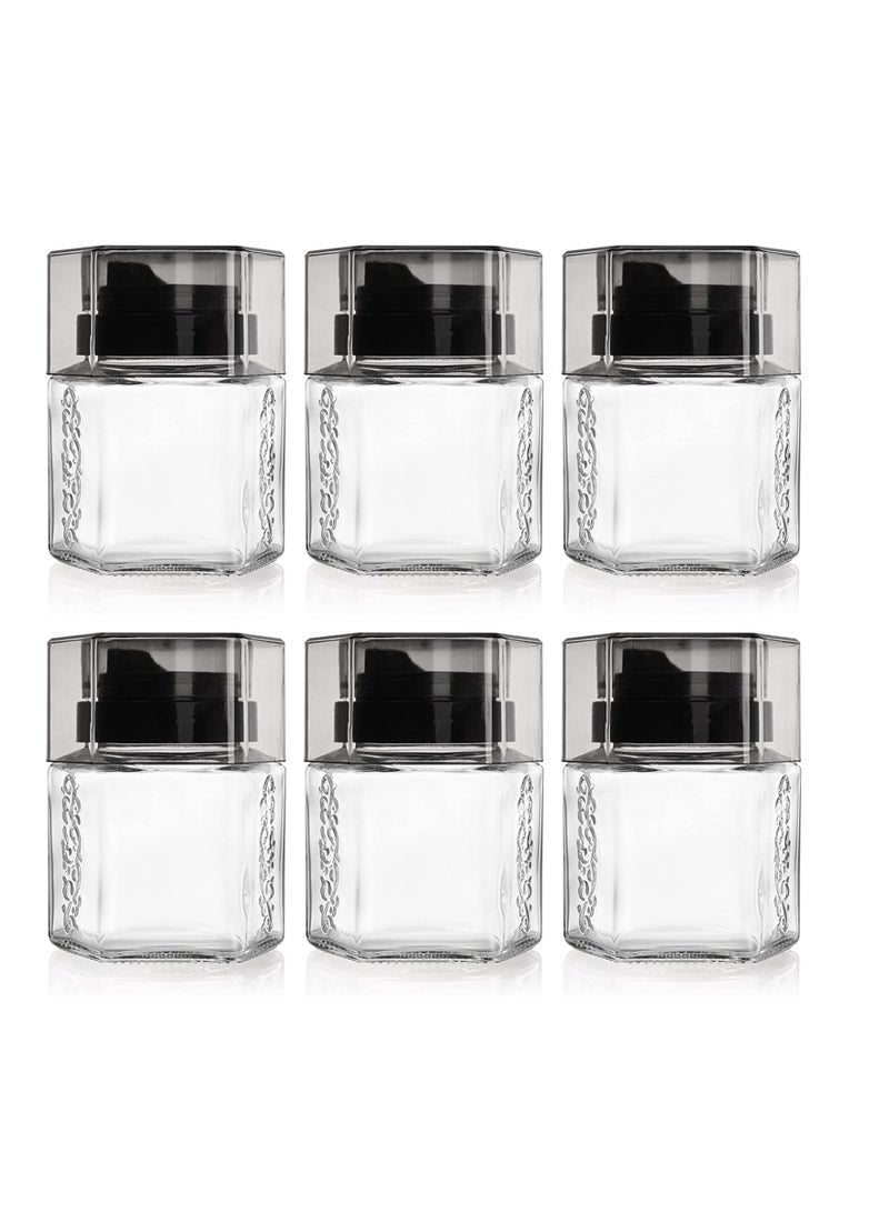 6 Pack Glass Honey Dispenser Oil Cruet, No Drip Olive Oil and Vinegar Dispenser, Maple Syrup Dispenser Jars, Crystal Salad Dressing Container Bottle with Cap for Kitchen, Soy Sauce, 8.5 Oz