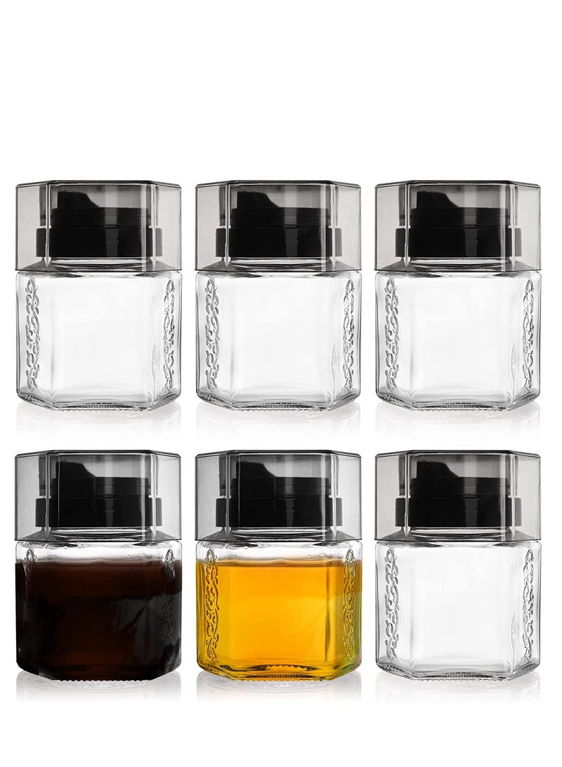6 Pack Glass Honey Dispenser Oil Cruet, No Drip Olive Oil and Vinegar Dispenser, Maple Syrup Dispenser Jars, Crystal Salad Dressing Container Bottle with Cap for Kitchen, Soy Sauce, 8.5 Oz