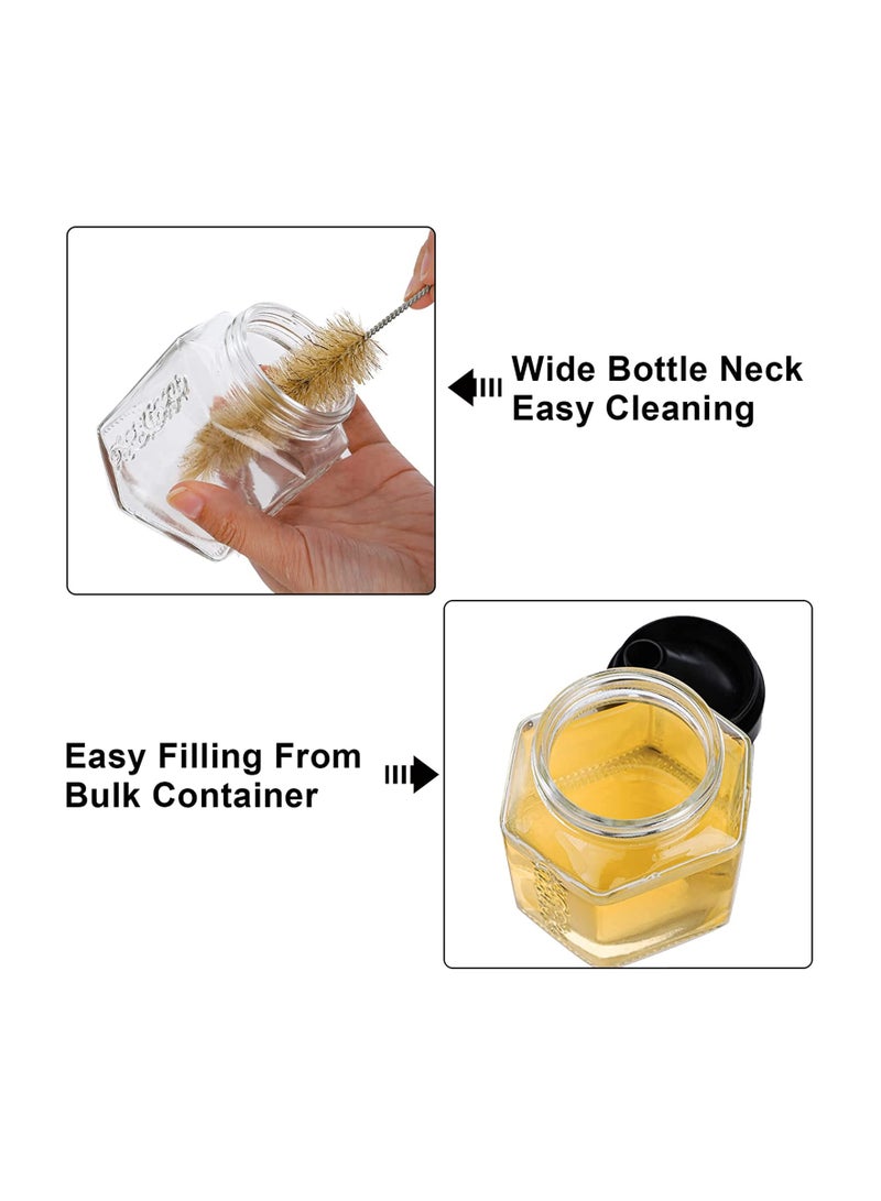 6 Pack Glass Honey Dispenser Oil Cruet, No Drip Olive Oil and Vinegar Dispenser, Maple Syrup Dispenser Jars, Crystal Salad Dressing Container Bottle with Cap for Kitchen, Soy Sauce, 8.5 Oz
