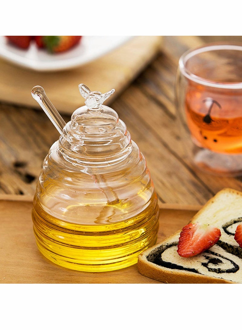 Honey Jar with Dipper and Lid, Honey Bee Pot and Lid for Storage by Paulsway, 17oz Glass Beehive Honey Pot, Honey Containers Holder for Home Kitchen, Clear