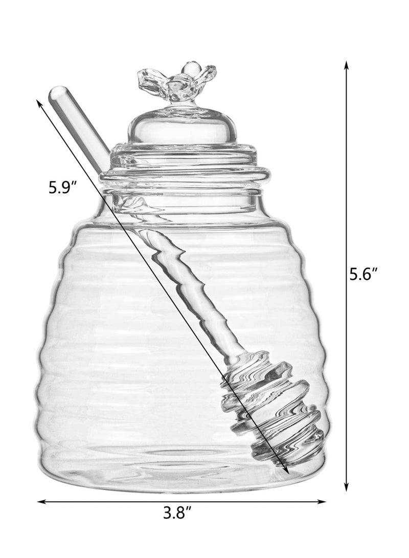 Honey Jar with Dipper and Lid, Honey Bee Pot and Lid for Storage by Paulsway, 17oz Glass Beehive Honey Pot, Honey Containers Holder for Home Kitchen, Clear