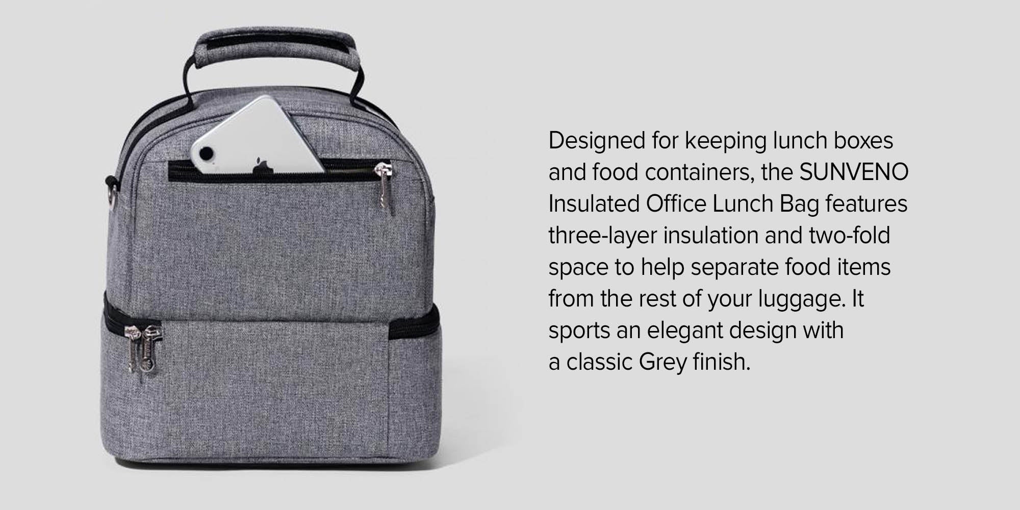 Insulated Office Lunch Bag - May Assorted Grey/Black 25x25x15cm