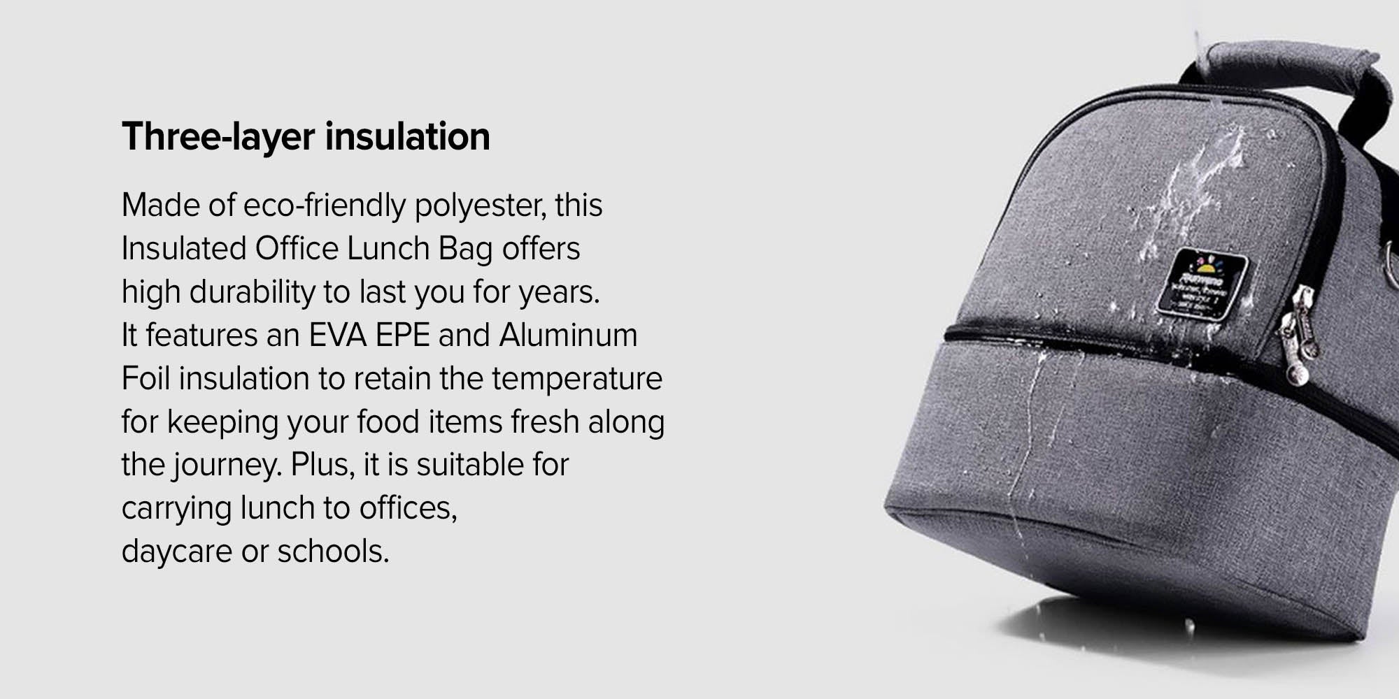 Insulated Office Lunch Bag - May Assorted Grey/Black 25x25x15cm