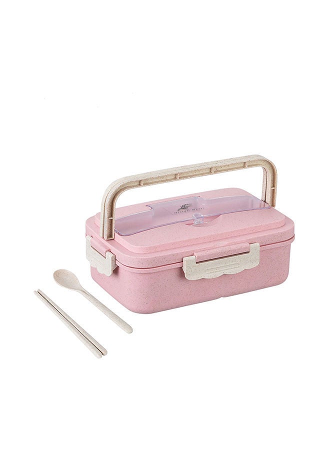 Wheat Straw Microwave Compatible Lunch Box With Cutlery Healthy Food Container ABS Pink 8.5x5.9x2.2cm