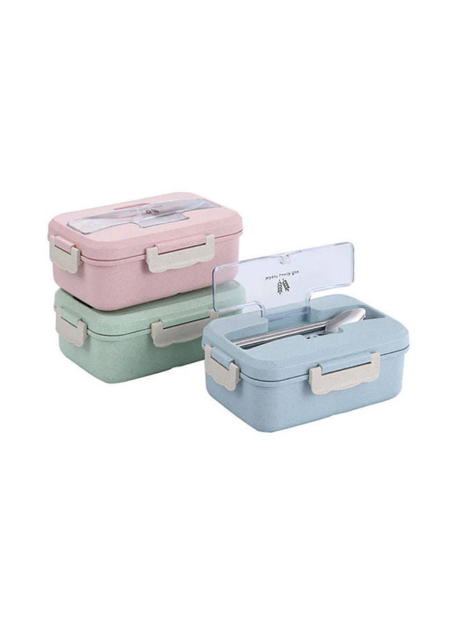 Wheat Straw Microwave Compatible Lunch Box With Cutlery Healthy Food Container ABS Pink 8.5x5.9x2.2cm