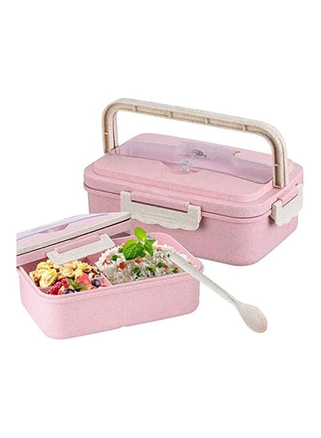 Wheat Straw Microwave Compatible Lunch Box With Cutlery Healthy Food Container ABS Pink 8.5x5.9x2.2cm