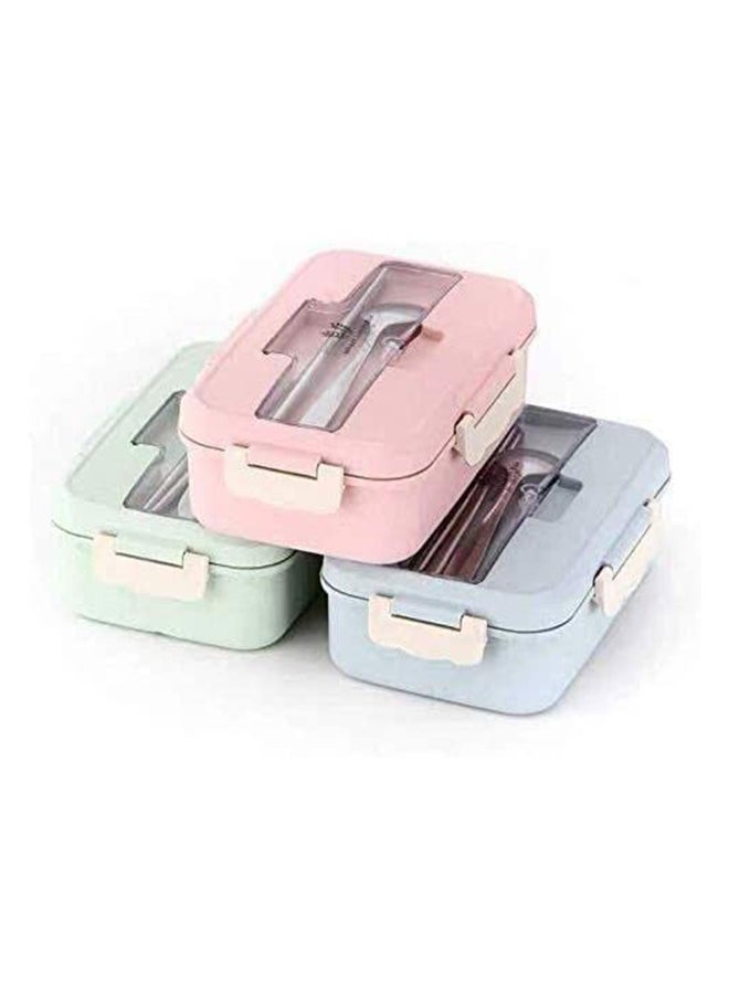 Wheat Straw Microwave Compatible Lunch Box With Cutlery Healthy Food Container ABS Pink 8.5x5.9x2.2cm