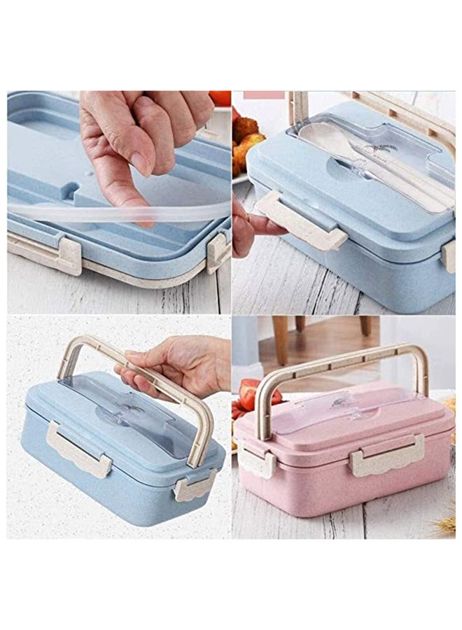 Wheat Straw Microwave Compatible Lunch Box With Cutlery Healthy Food Container ABS Pink 8.5x5.9x2.2cm