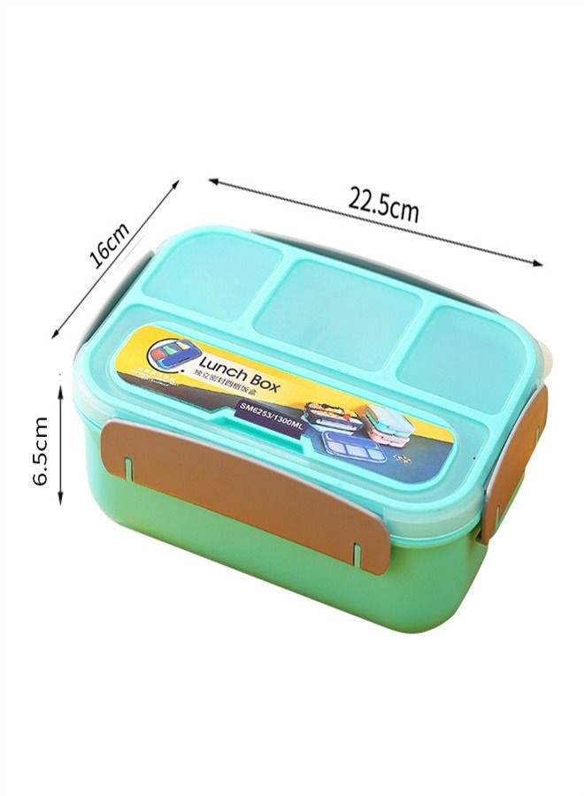 1300ML Four Compartment Plastic Microwave Oven Lunch Box Green