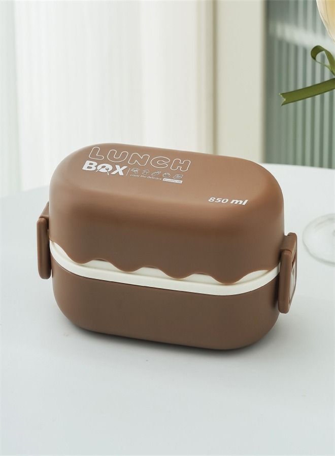 Double Layer Microwave Oven Plastic Lunch Box Brown