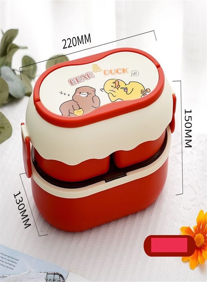 1600ML Double Layer Microwave Oven Plastic Lunch Box Red