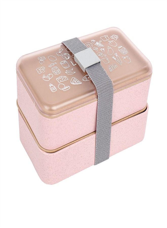 Wheat Double Deck Lunch Box Pink