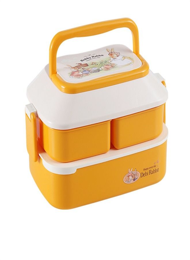 Double Layer Microwave Oven Plastic Lunch Box Yellow