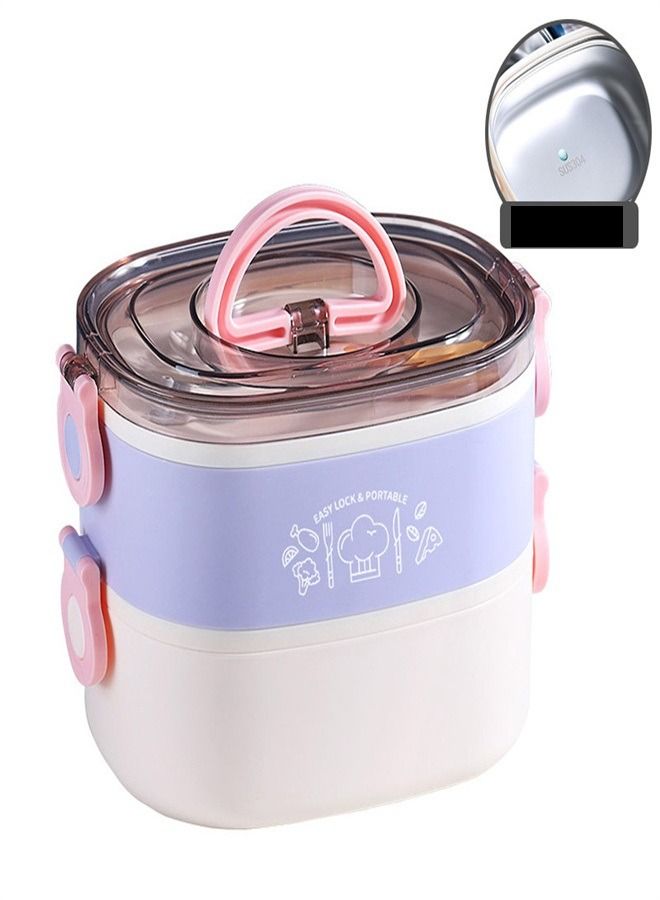 Oval Double-Layer Lunch Box Purple