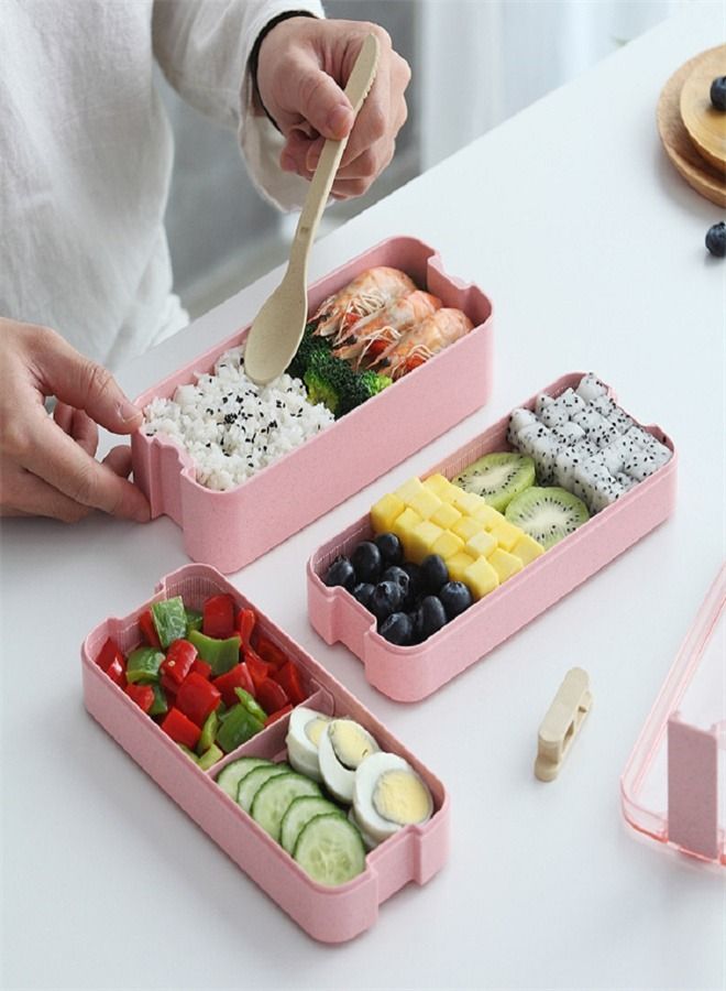 Creative Wheat Three-Layer Lunch Box Pink