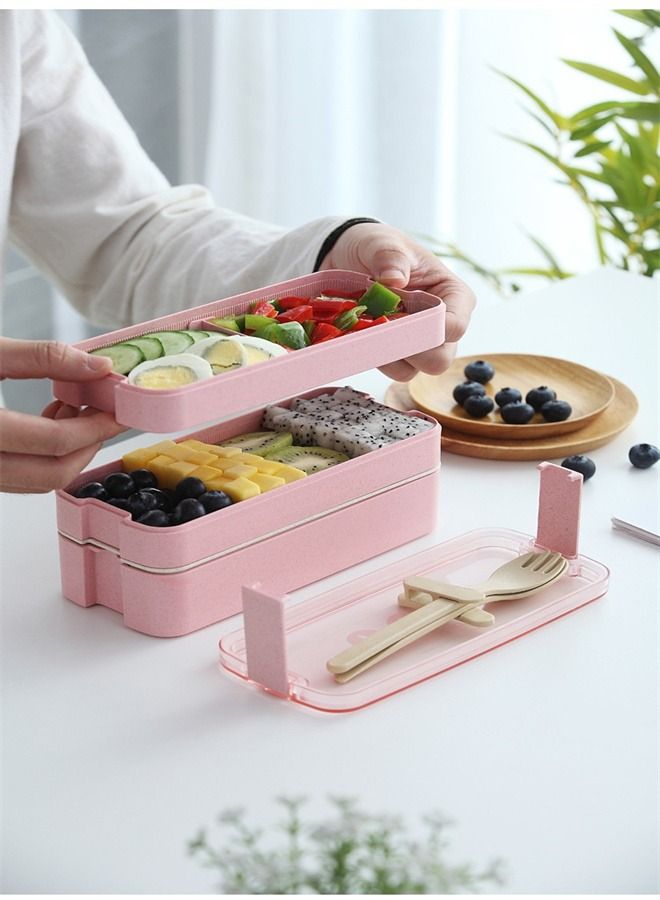 Creative Wheat Three-Layer Lunch Box Pink