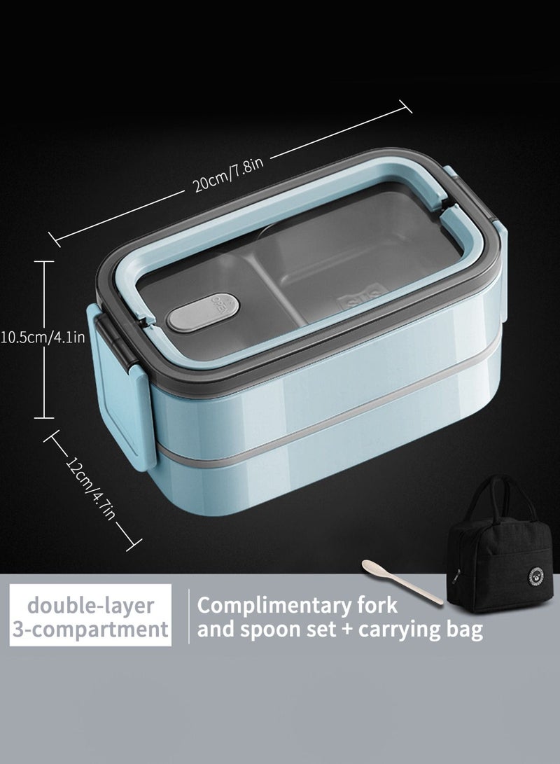 Bento Box Double Layers and 3-Compartment Lunch Box Adult's and Kid's Food Containers for School Work and Travel