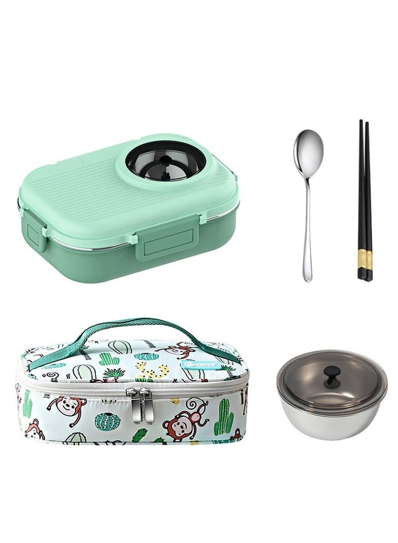 Bento Lunch Box, Double Stackable Box Containe with Cutlery Set, BPA Free, Dishwasher Safe Leakproof Packed for Adults Men Women