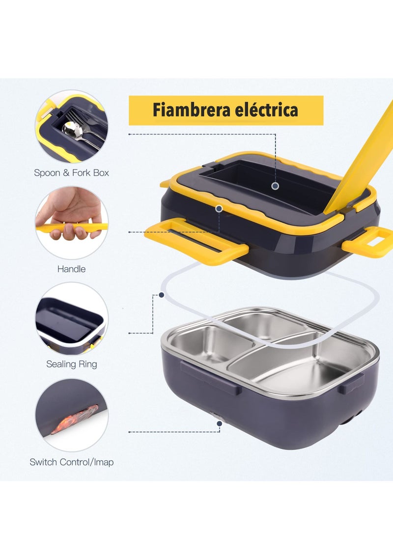 Electric Lunch Box Food Heater Portable Warmer Removable 304 Stainless Steel Container Fork Spoon and Carry Bag