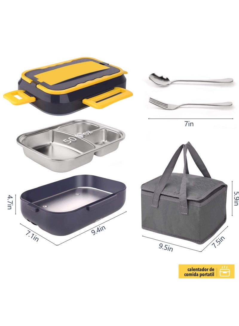 Electric Lunch Box Food Heater Portable Warmer Removable 304 Stainless Steel Container Fork Spoon and Carry Bag