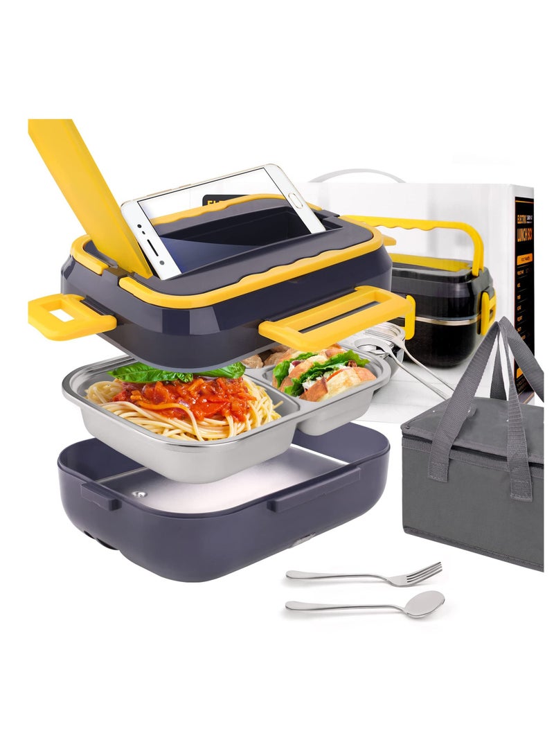 Electric Lunch Box Food Heater Portable Warmer Removable 304 Stainless Steel Container Fork Spoon and Carry Bag