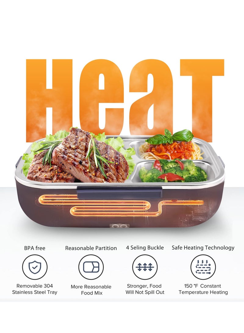 Electric Lunch Box Food Heater Portable Warmer Removable 304 Stainless Steel Container Fork Spoon and Carry Bag