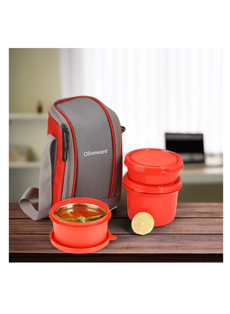 Boss Lunch Box - Red | Steel Range | Microwave Safe & Leak Proof | 3 Air-Tight Containers with Bag | Keep Food Hot | School, College & Office Use