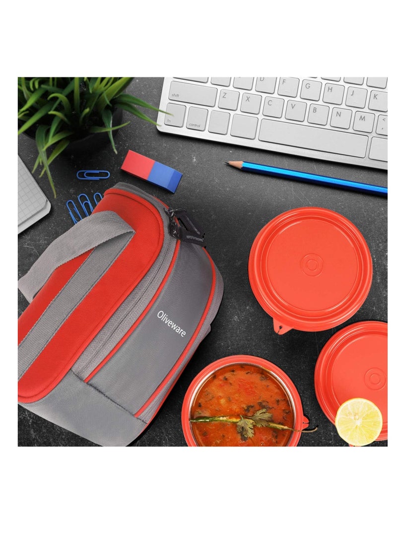 Boss Lunch Box - Red | Steel Range | Microwave Safe & Leak Proof | 3 Air-Tight Containers with Bag | Keep Food Hot | School, College & Office Use