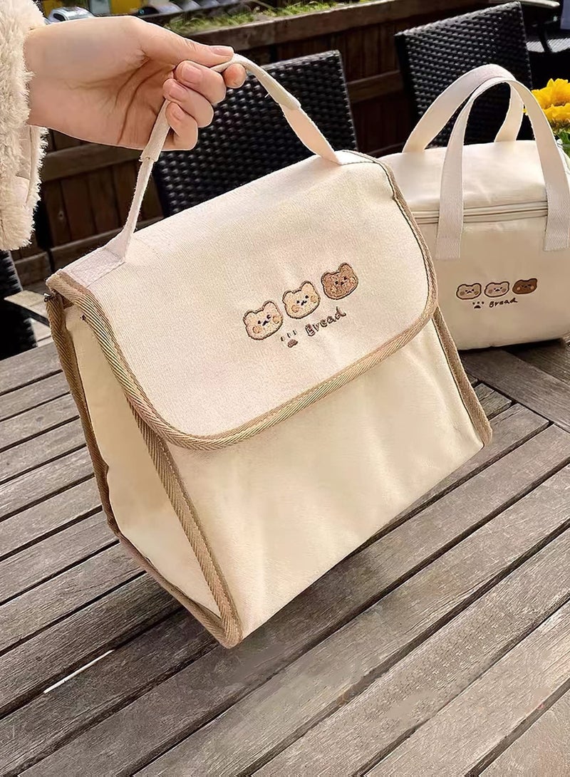 Lunch Bag Aesthetic Kawaii Cute Box Insulated Leakproof Waterproof Durable for Women Girls Kids Office School (Bear-Flip)