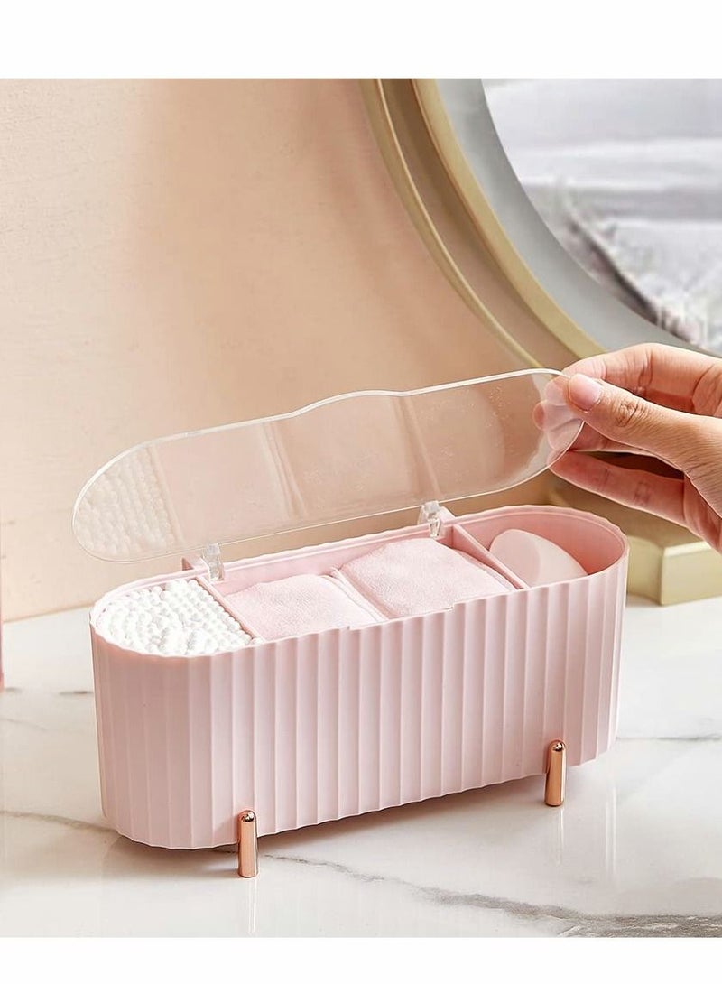 ABS Cotton Pads Storage Box, Q-Tips Holder with 3 Compartments, Cotton Swab Dispenser, Cotton Ball Canister