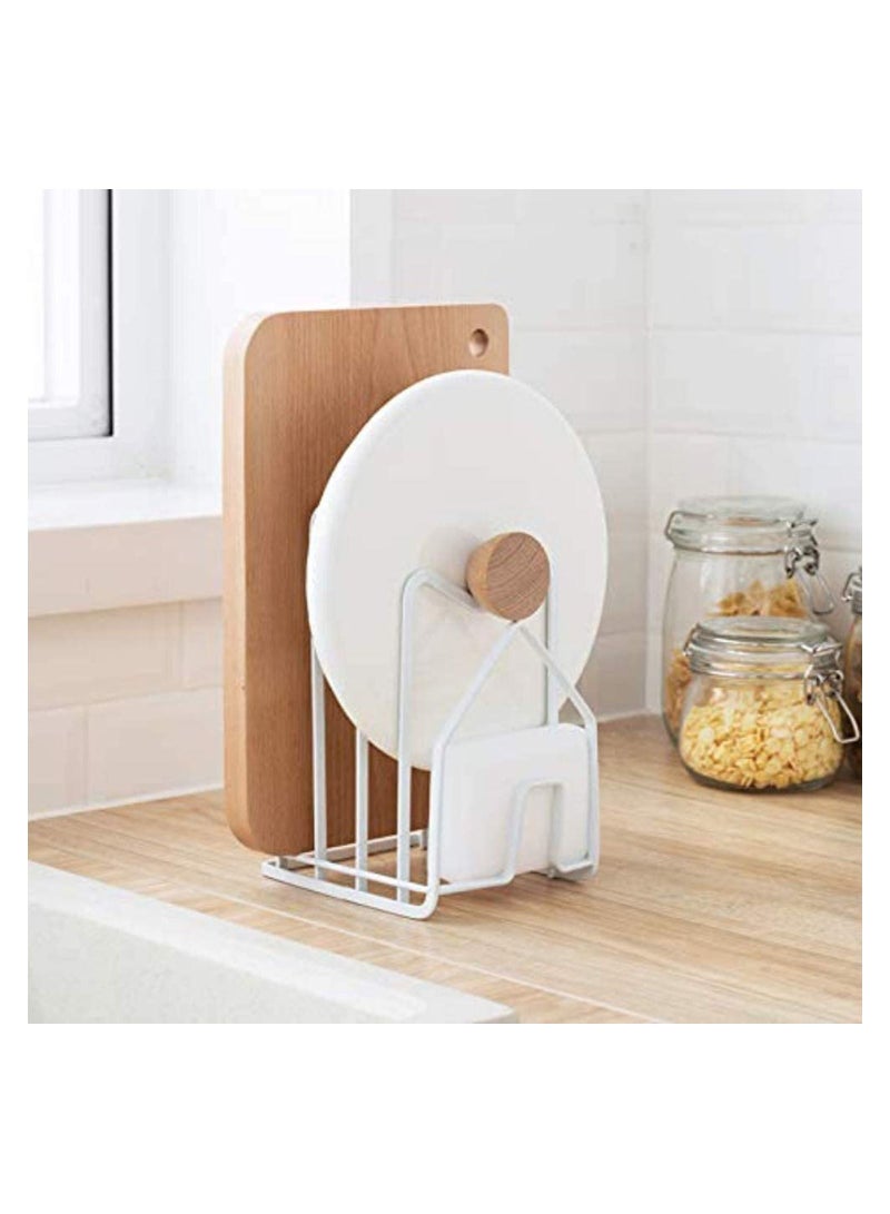 Cutting Board Rack Chopping Board Organizer Pot Pan Lids Holder Thin Bakeware Baking Tray Drying Display Stand Kitchen Countertop Cupboards Cabinet Office Sturdy Metal 12.5*14.5*21.5cm in.White