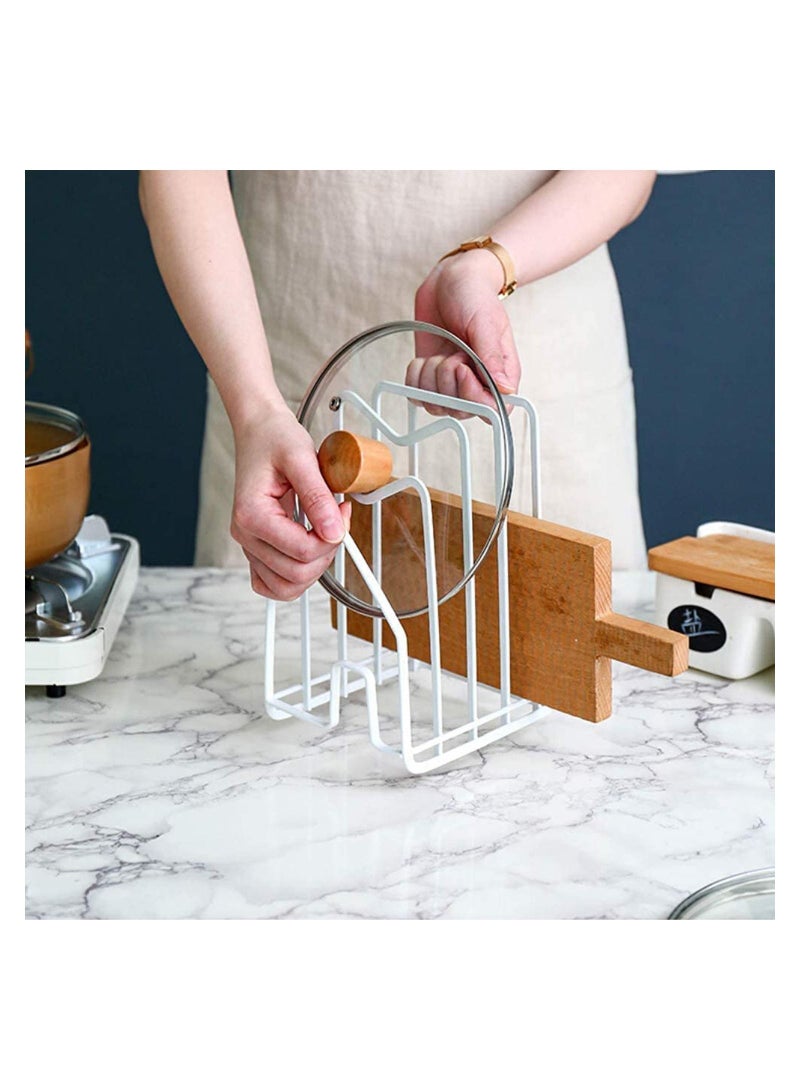 Cutting Board Rack Chopping Board Organizer Pot Pan Lids Holder Thin Bakeware Baking Tray Drying Display Stand Kitchen Countertop Cupboards Cabinet Office Sturdy Metal 12.5*14.5*21.5cm in.White