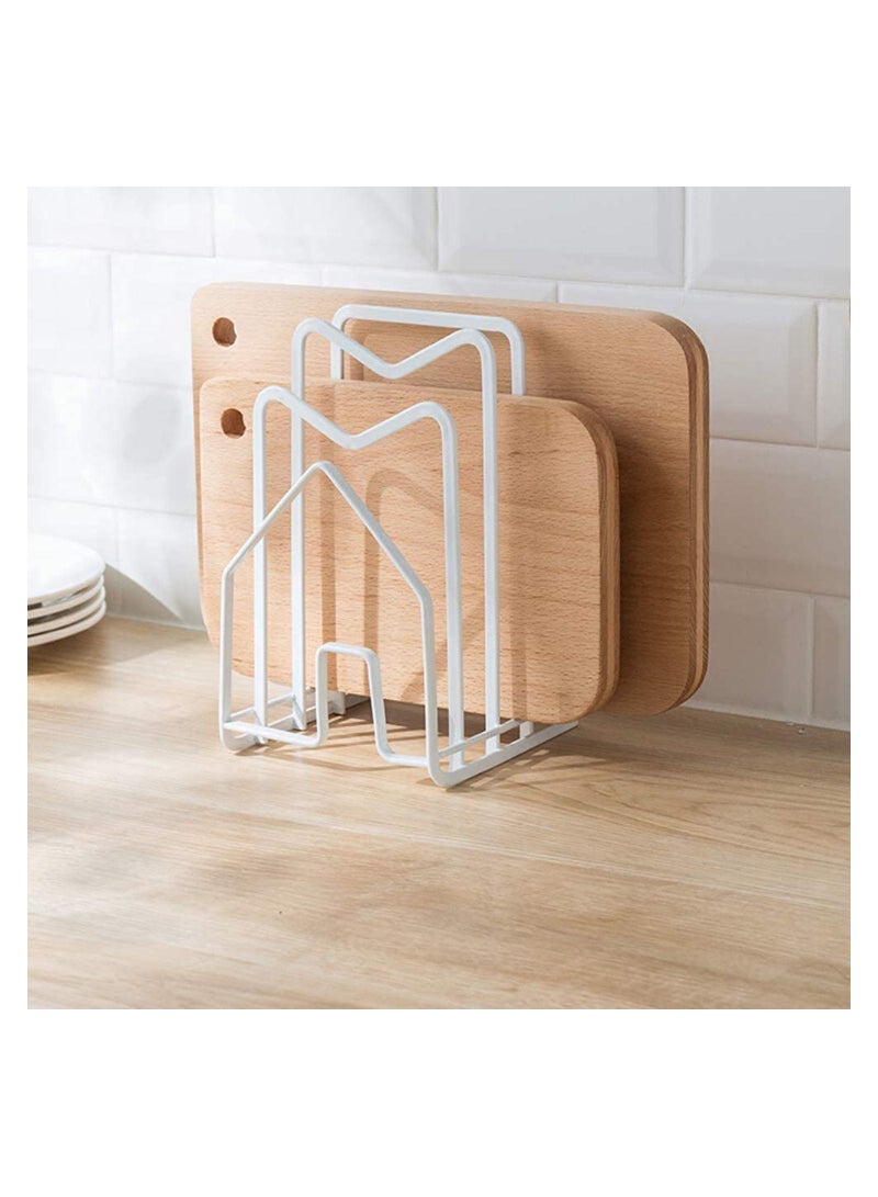 Cutting Board Rack Chopping Board Organizer Pot Pan Lids Holder Thin Bakeware Baking Tray Drying Display Stand Kitchen Countertop Cupboards Cabinet Office Sturdy Metal 12.5*14.5*21.5cm in.White